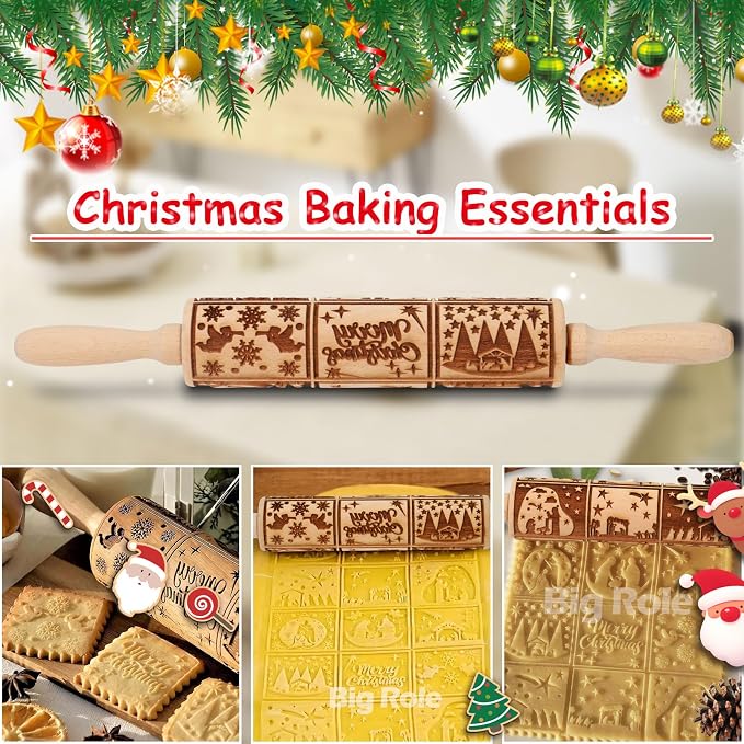 Christmas Embossed Rolling Pin for Baking Cookies Embossing Rolling Pins - Image 5