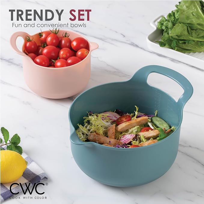 COOK WITH COLOR Nesting Plastic Mixing Bowl Set with Pour Spouts and Handles - Image 5