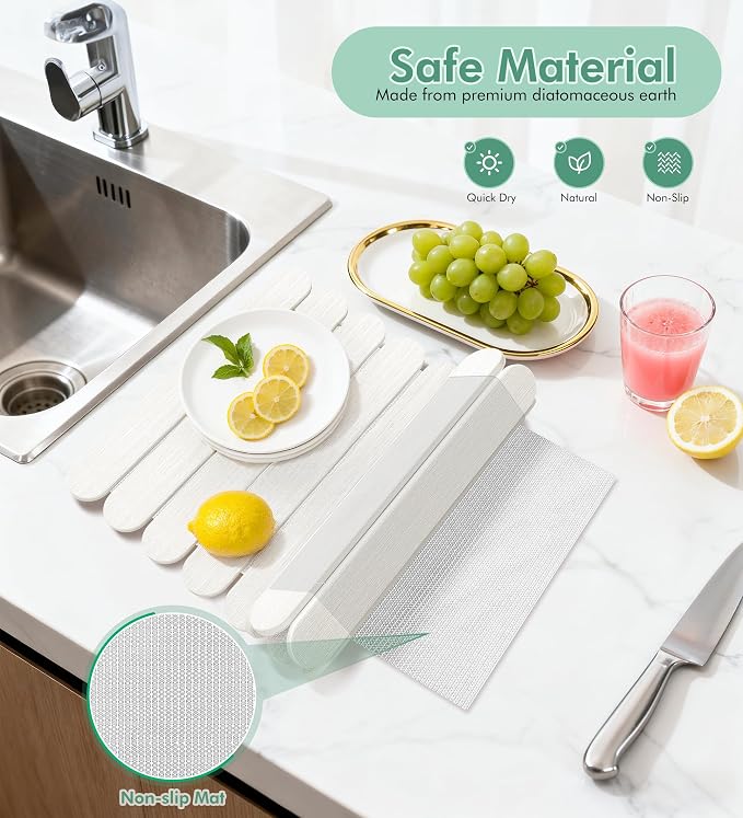 Large Stone Dish Drying Mat for Kitchen Counter, Quick Dry Diatomaceous Earth - Image 2