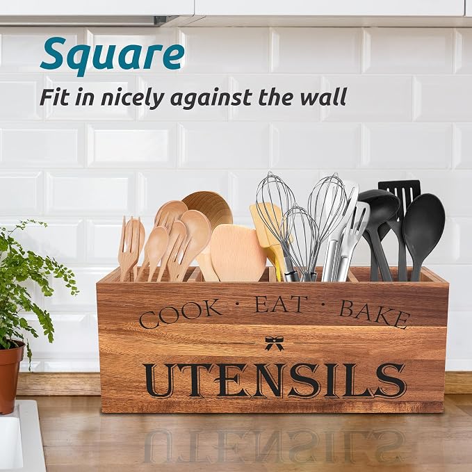 Suli Acacia Wood Utensil Holder - Image 5