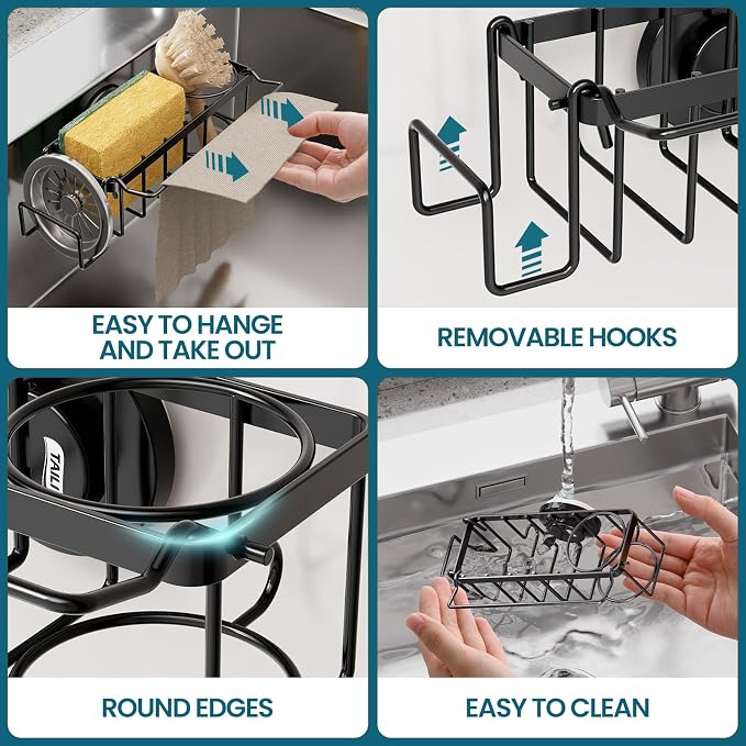 TAILI Sponge Holder with Strong Suction Cup, 4-in-1 Rustproof Sink Organizer - Image 5