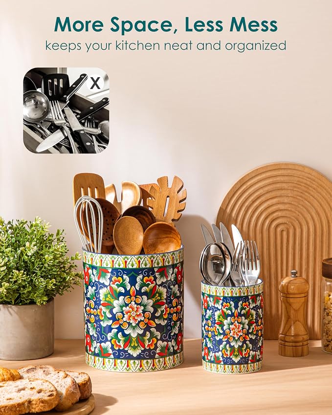 vancasso SIMI Utensil Holder, 7.3"+5.5" Porcelain Kitchen Utensil Holder - Image 6