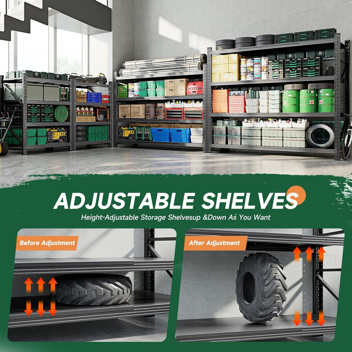 71.3" W Metal Storage Shelves,5000LBS Heavy Duty Garage Shelving