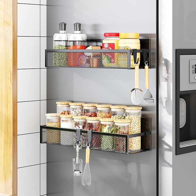 Aufworld Magnetic Spice Rack for Refrigerator, 2 Pack Magnetic Shelf, Fridge - Image 8