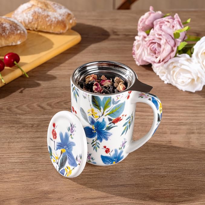 AmorArc Porcelain Tea Mug with Infuser and Lids, 18 Oz Coffee Cup Strainer with - Image 2