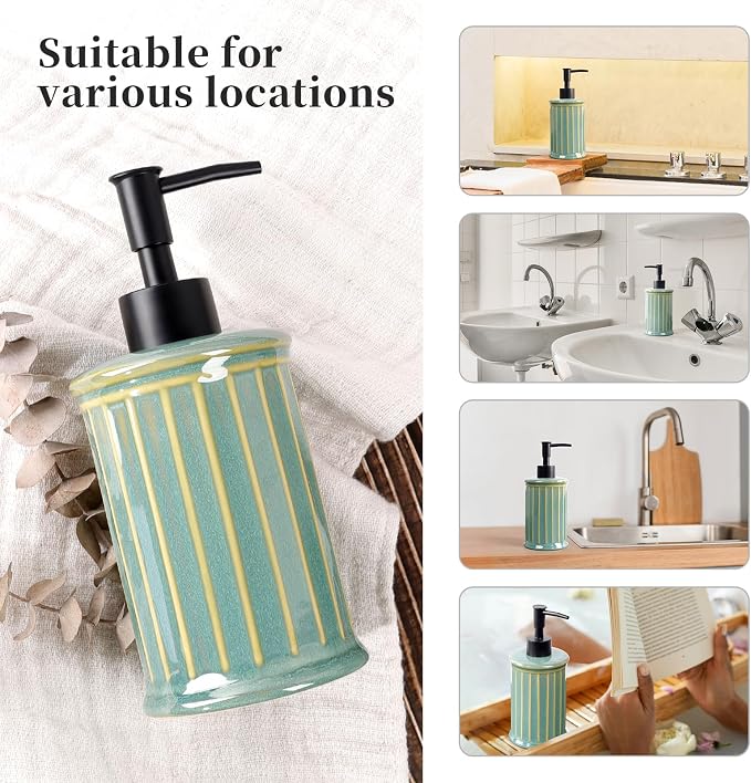 Soap Dispenser, Ceramic Liquid Hand Dish Soap Dispenser 11.84OZ, Hand Lotion - Image 5