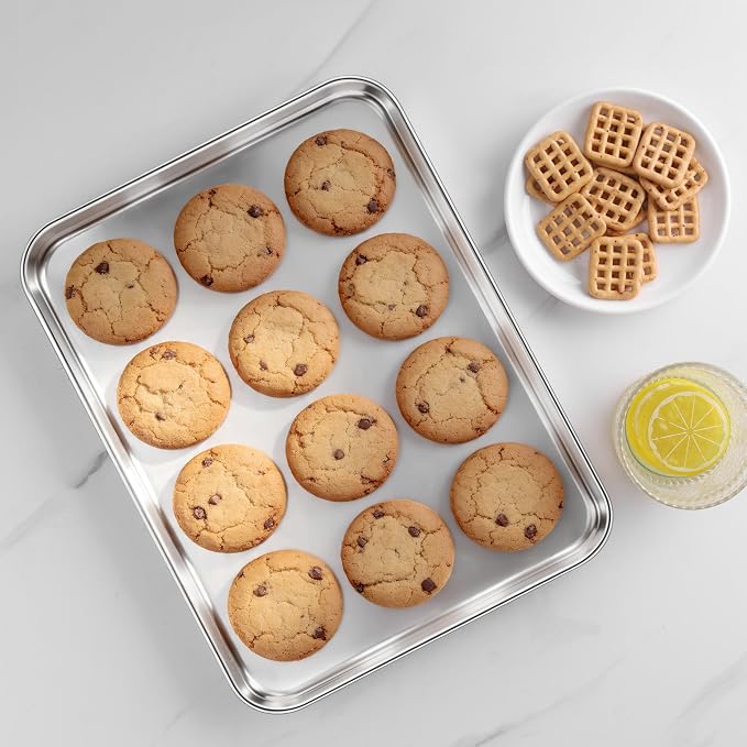 LIANYU Stainless Steel Baking Sheet Pans of 2, 12.4x9.7 Inch Quarter Sheet Pan - Image 6