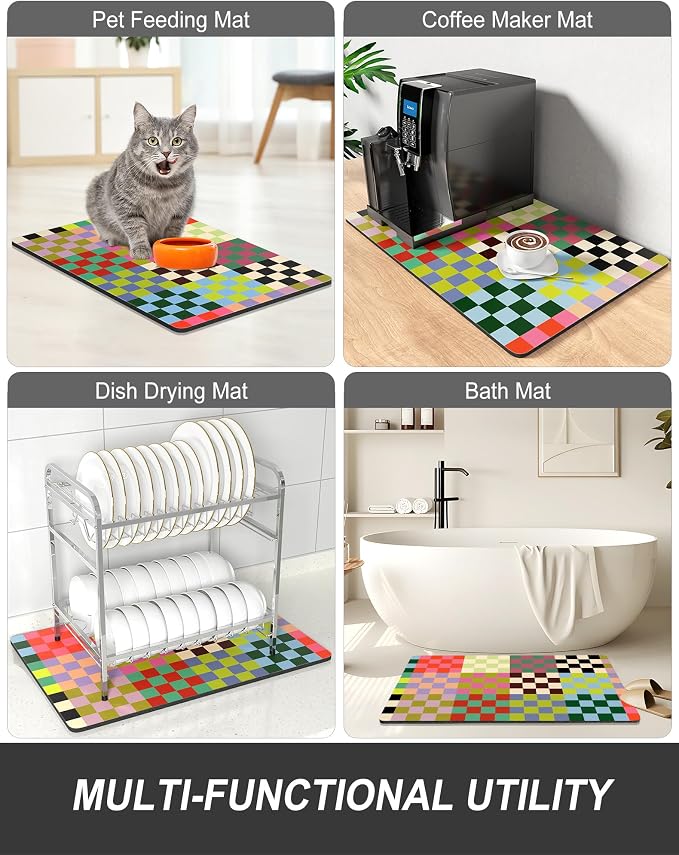 Rnivvi Dish Drying Mat for Kitchen Counter, XL 15 x 24" Cute Checkered - Image 7