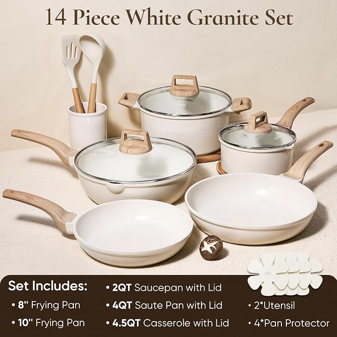 CAROTE 14 Pcs Pots and Pans Set Nonstick, Cookware Set Kitchen Cooking Set - Image 2
