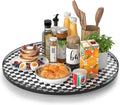 24" Black and White Kitchen Lazy Susan Turntable, Round Checkered Decorative by AMH