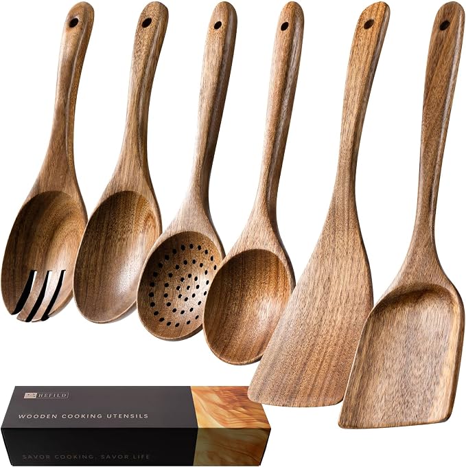 Wooden Spoons for Cooking, Nonstick Cooking Utensil Set by HEFILD