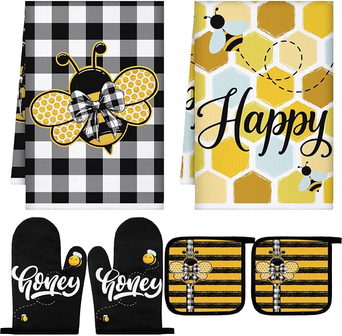 Leinuosen 6 Bee Kitchen Towels Kitchen Decor and Accessories Set Floral Plant by Leinuosen
