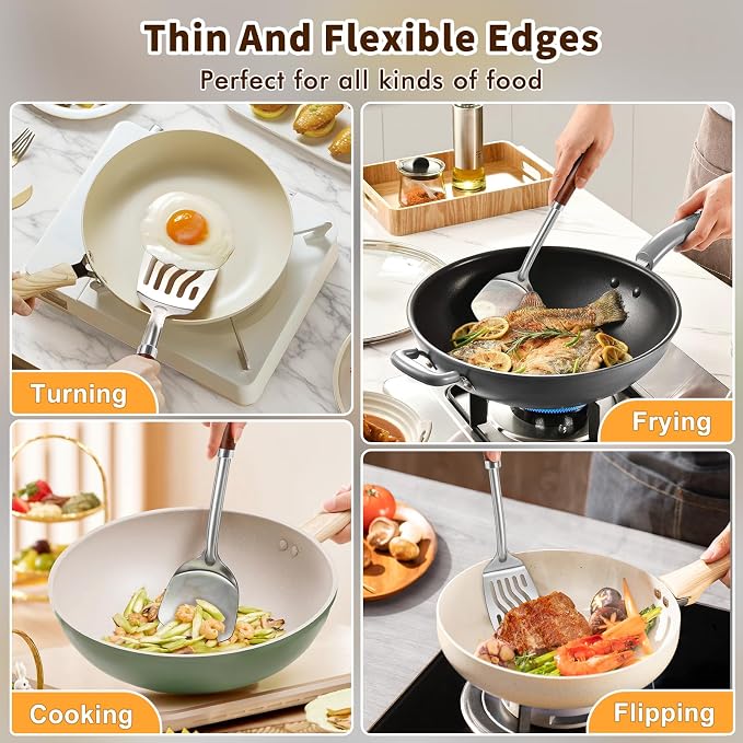 2 Pcs Stainless Steel Spatulas Set, Metal Spatula Solid & Slotted Turner - Image 7