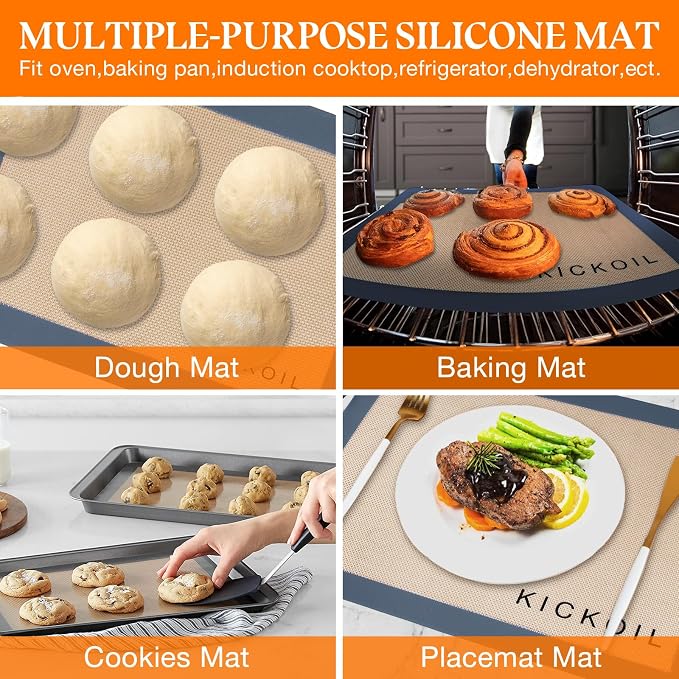 Silicone Baking Mat Large 3 Pack-2 Half Sheets+1 Small Quarter Sheet, Reusable - Image 5