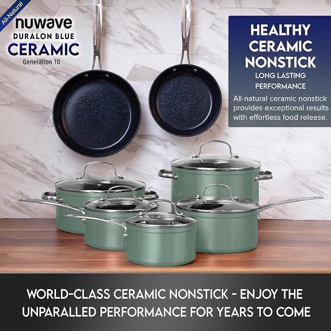 Nuwave Healthy Duralon Blue Ceramic Nonstick Cookware Set, Diamond Infused - Image 8