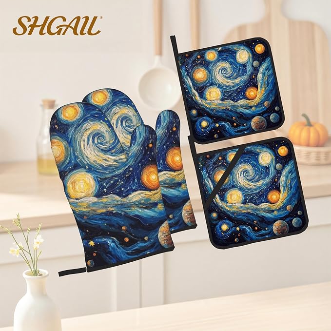 Abstract Starsky Oven Mitts & Potholder Set of 4 - Image 2