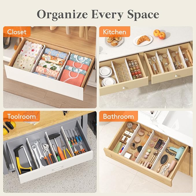 Lifewit 5" Tall 4 Pack Drawer Dividers, 30-47cm/11.5-18.5" Expandable Drawer - Image 7