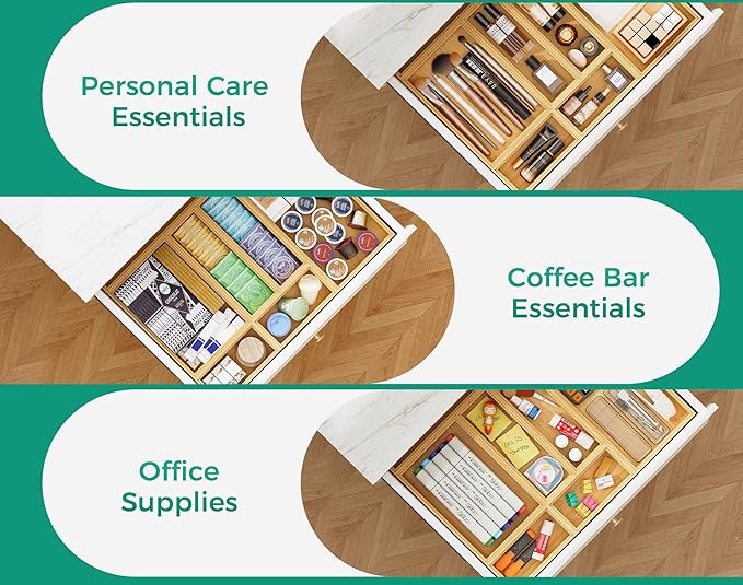 Bamboo Kitchen Drawer Organizer Boxes – 12" x 3" Stackable Wood Silverware - Image 7