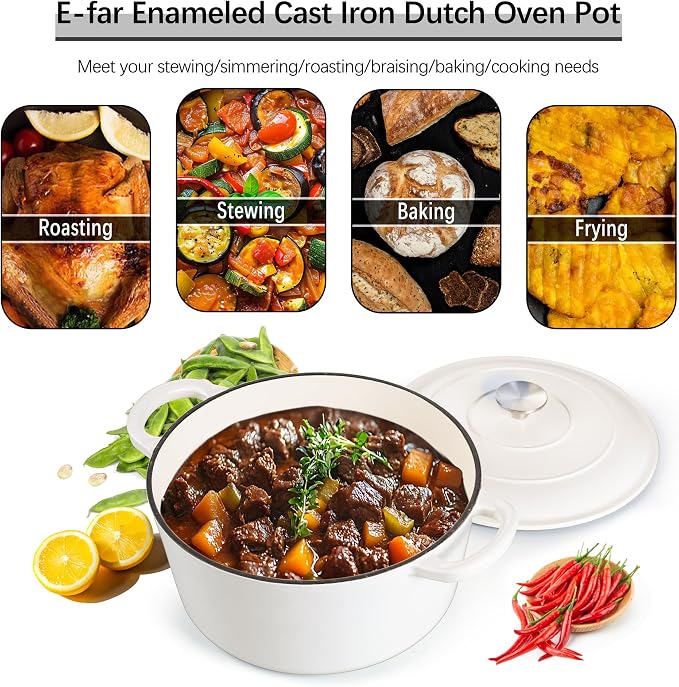 E-far 7QT Enameled Dutch Oven, Cast Iron Dutch Oven Pot - Image 3