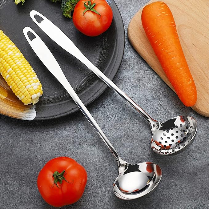 Soup Spoon Stainless Steel Heavy Duty Big Soup Ladle Colander Serving Spoon - Image 3