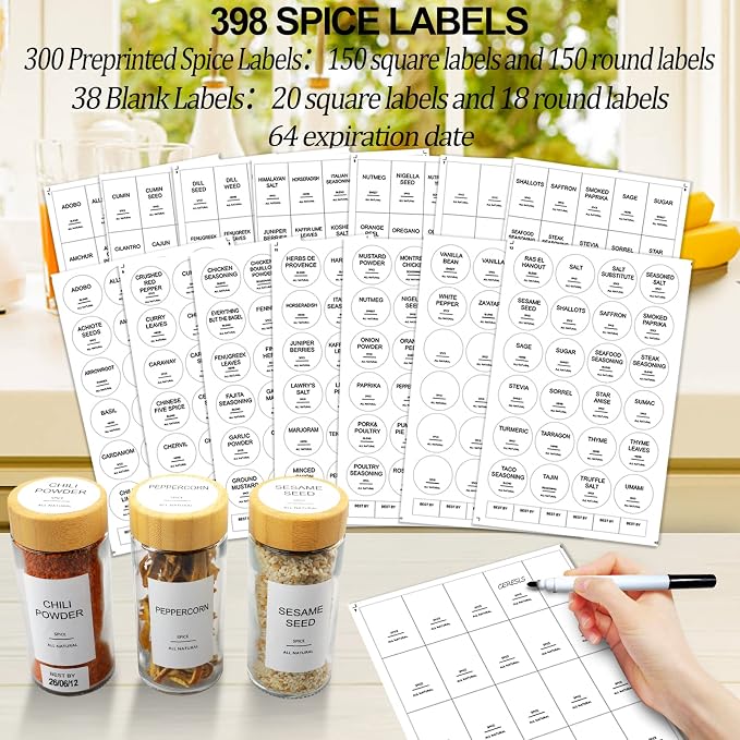 AISIPRIN Glass Spice Jars with 398 Labels-4oz 24 Pcs, Round Seasoning Jars with - Image 4