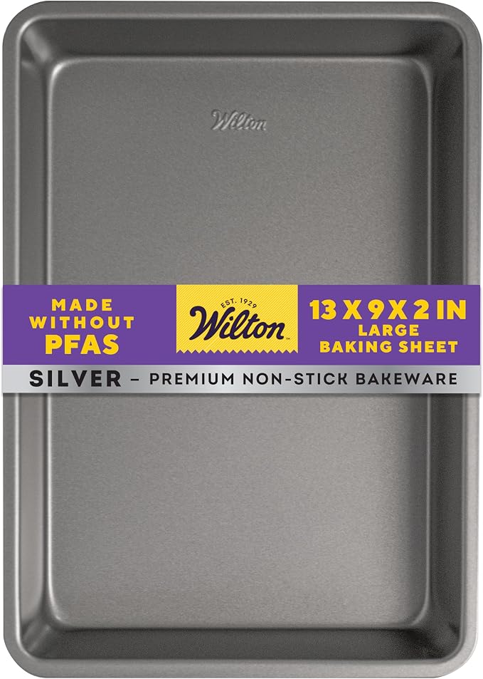 Wilton Silver Non Stick Oblong Cake Pan, Made without PFAS, Durable Steel by Wilton
