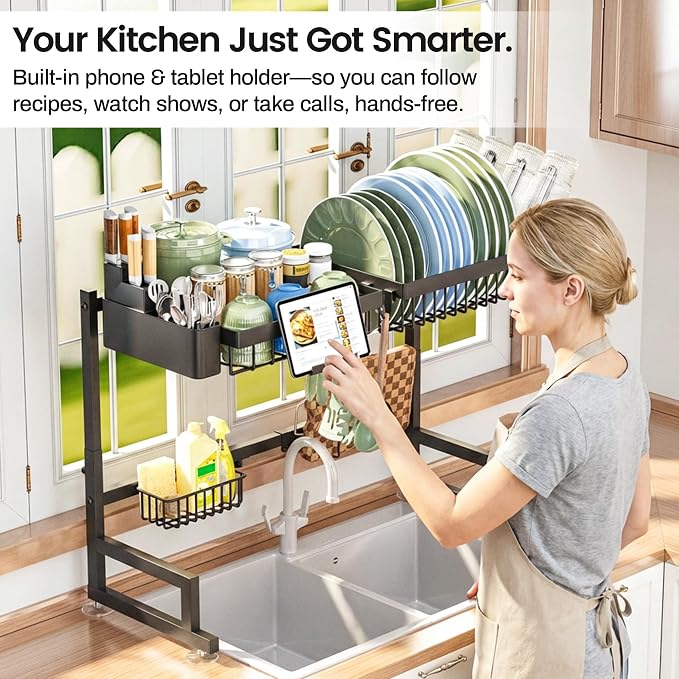 ADBIU Over The Sink Dish Drying Rack Snap-On Design 2 Tier Large Dish Rack - Image 7