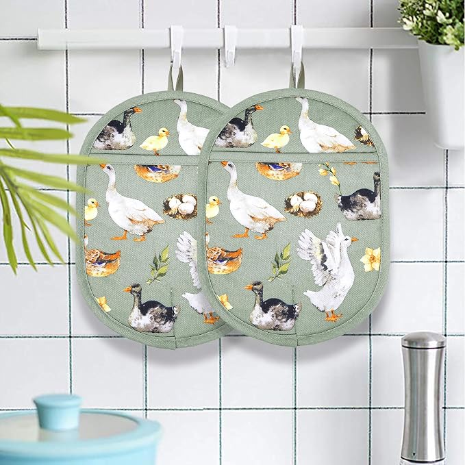 Pot Holders Set of 2 with Transparent Clear Silicone Shell and Nice Duck Flower - Image 7