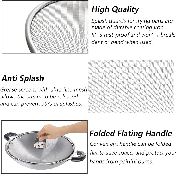 Nicunom 4 Pack Splatter Screen for Frying Pan, Kitchen Oil Splatter Guard Set - Image 2