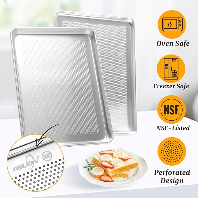 6 Pack Half Size Aluminum Perforated Baking Sheet Pan, Restaurant & Kitchen - Image 2