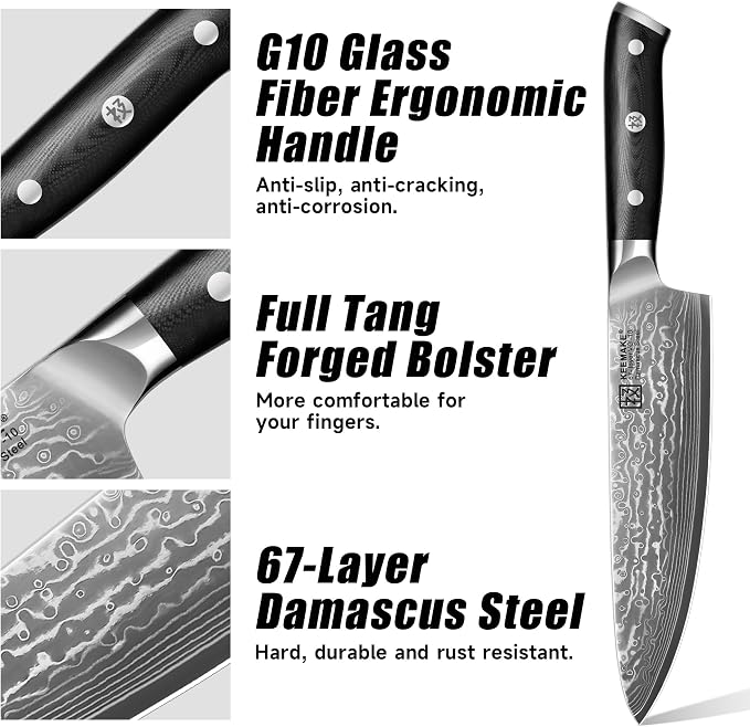 KEEMAKE Damascus Kitchen Knife Set, Elegant Box - Image 5