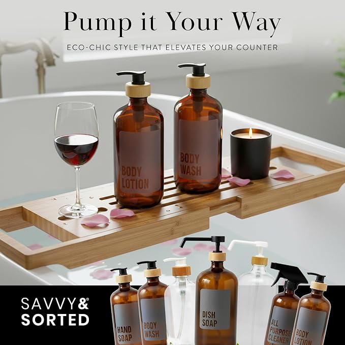 SAVVY & SORTED Amber Glass Body Lotion Dispenser - Image 4