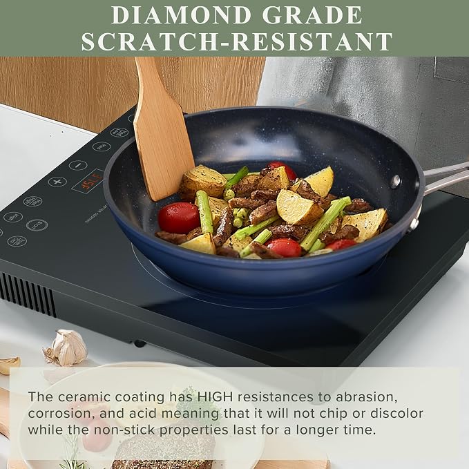 Nuwave Healthy Duralon Blue Ceramic Nonstick 12pc Cookware Set, Diamond Infused - Image 4