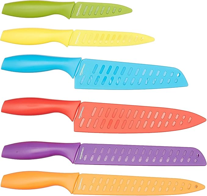 Amazon Basics Color-Coded Dishwasher Safe Kitchen Knife Set, 12-Piece - Image 2