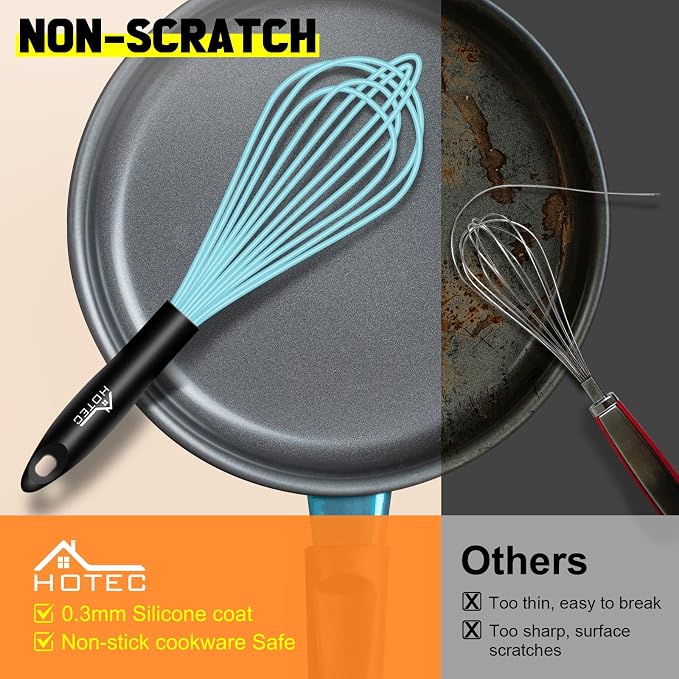 HOTEC 4 Pieces Silicone Whisks Set, Wire Balloon Whisks Egg Beater, Non-slip - Image 6