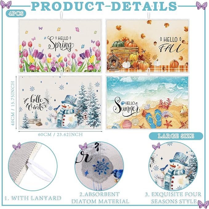 Teenyyou 4 Pcs Seasonal Dish Drying Mats - Image 3