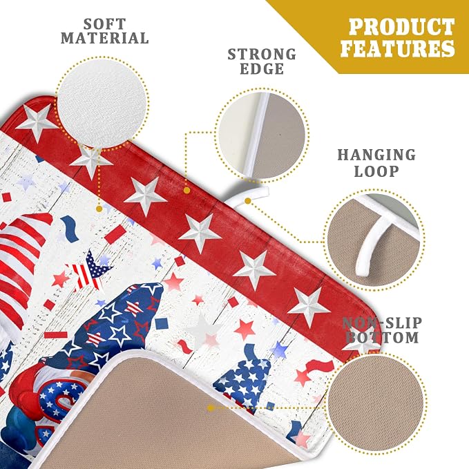 Giwawa 4th of July Gnomes Dish Drying Mat 16x18 inch Patriotic Elf Usa Stars - Image 4