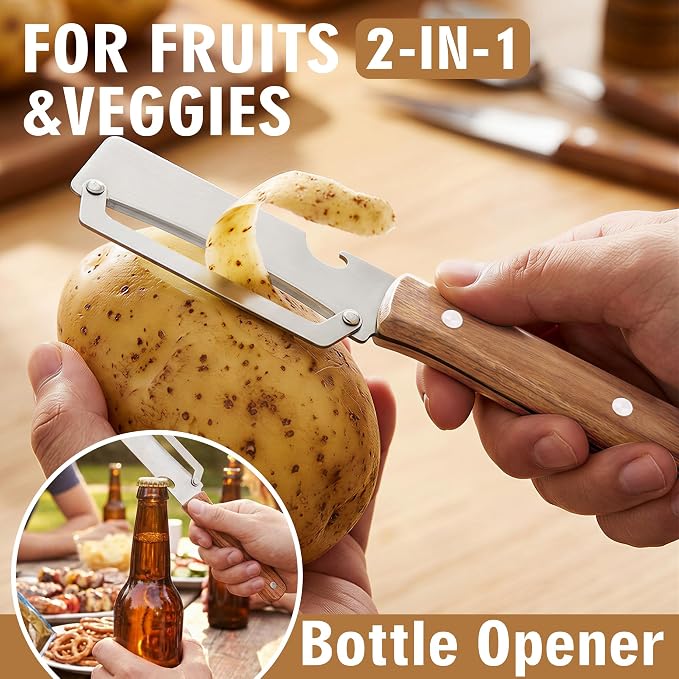 Vegetable Peeler, with Wooden Handle & Bottle Opener, Stainless Steel Kitchen - Image 7