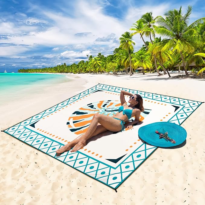 HIHOHO Beach Blanket Waterproof Sandproof Extra Large Beach Mat 79" X - Image 7