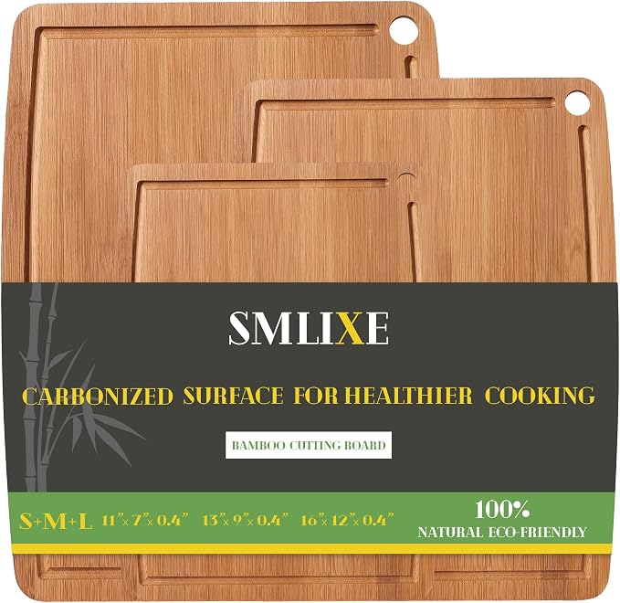 Bamboo Cutting Boards for Kitchen, Carbonized Wood Cutting Board Set by smlixe