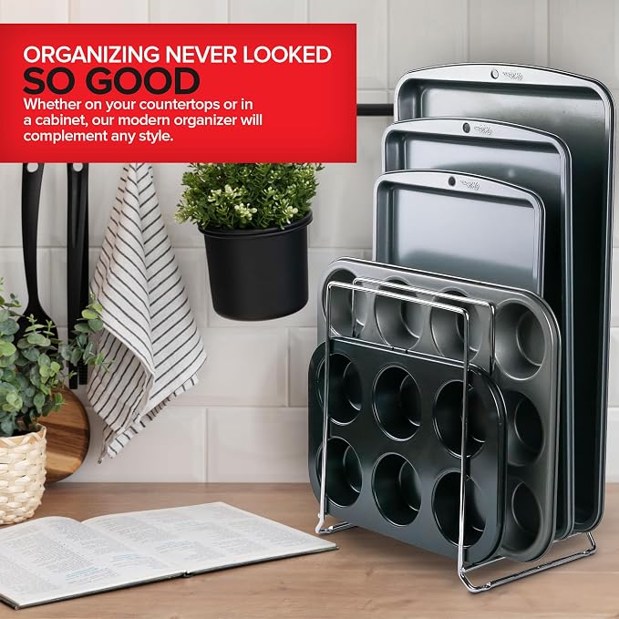 Stock Your Home Chrome Extra Tall Steel Baking Pan Organizer Rack - Image 7