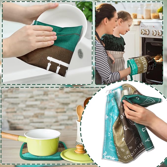 12 Pcs Farmhouse Kitchen Decor Sets 4 Teal Green Kitchen Towels 4 Teal - Image 6