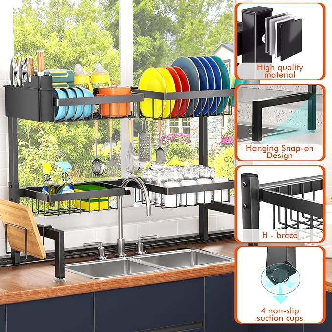 YKLSLH 4 Baskets Over The Sink Dish Drying Rack, Extendable Large Capacity Sink - Image 6