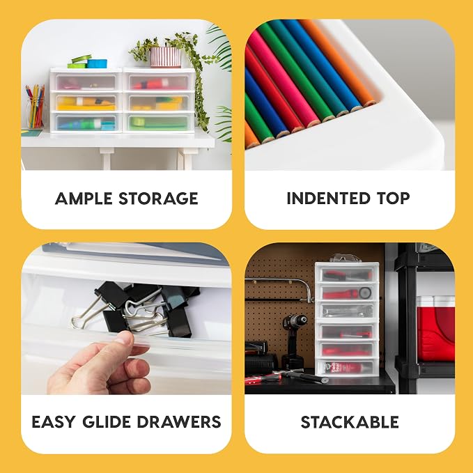 IRIS USA Medium 3-Drawer Stacking Desktop Organizer, 1 Pack, Plastic Drawer - Image 4
