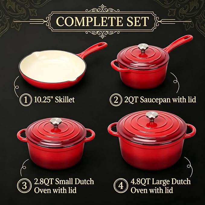 QuliMetal Enameled Cast Iron Cookware Set, 4-Piece Pots and Pans Set - Image 2