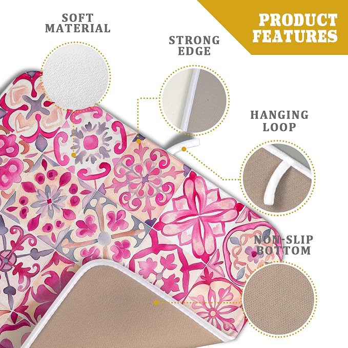 Pink Mexican Tiles Dish Drying Mat Absorbent Microfiber Dish Drying Pad - Image 4