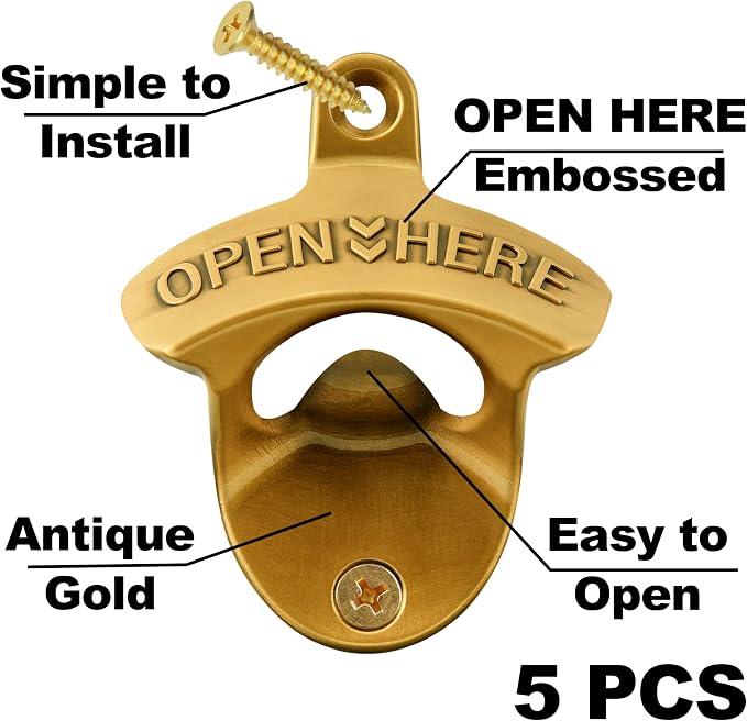 Antique Gold Wall Mounted Bottle Opener, Stainless Haning Beer Bottle Opener - Image 2