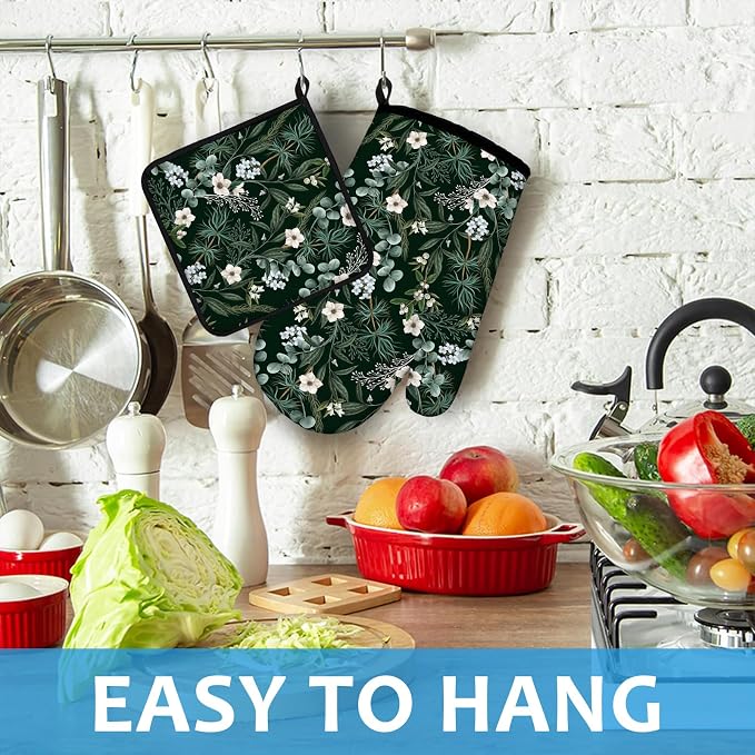 Botanical Print FloralOven Mitts and Pot Holders Sets Heat Resistant 4Pcs - Image 4