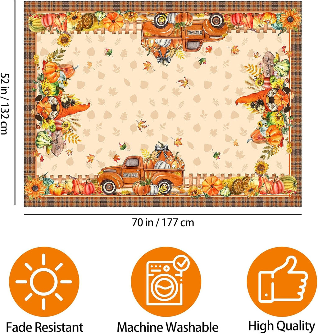 Fall Tablecloth Rectangle 50 x 70 Inches, Thanksgiving Table Cloth