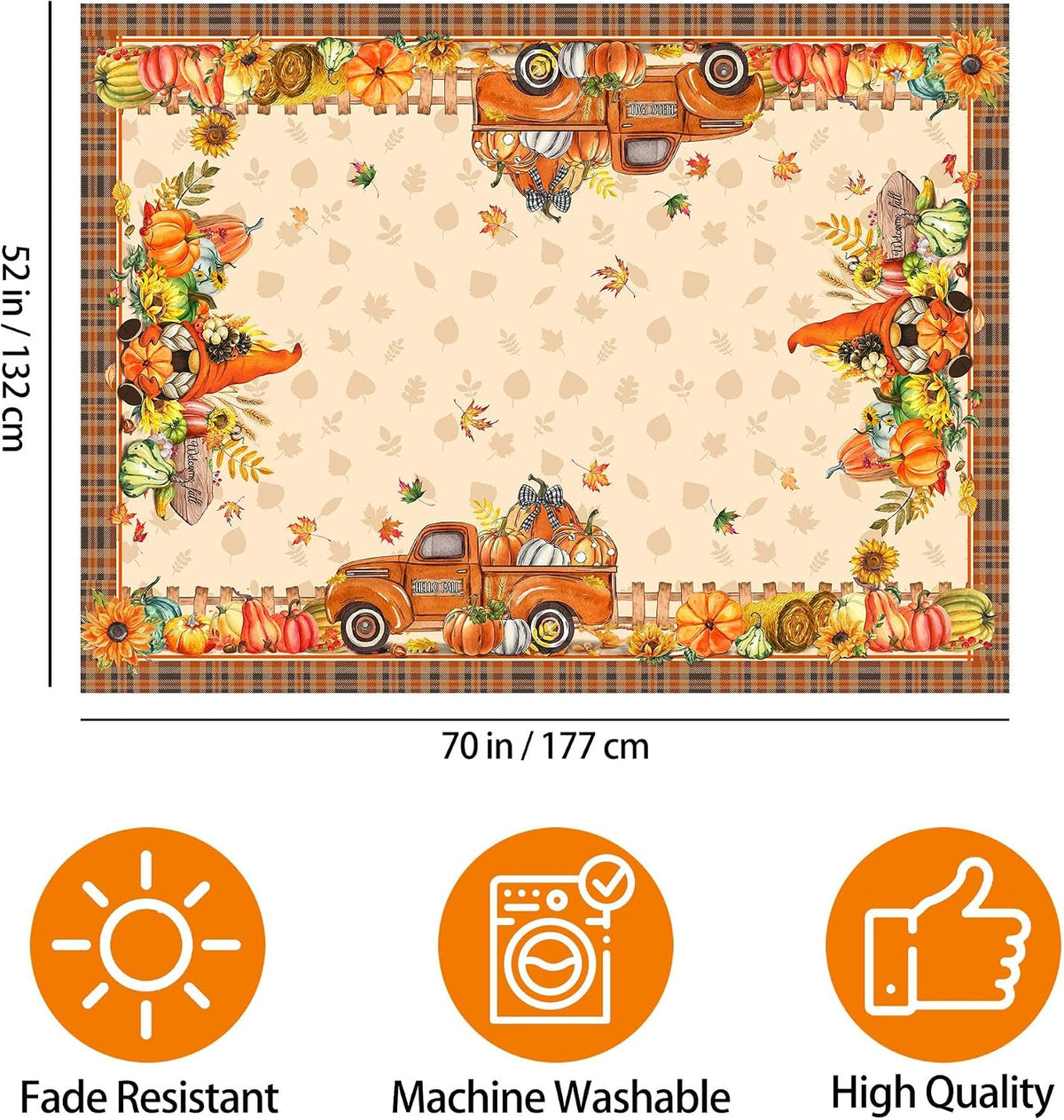 Fall Tablecloth Rectangle 50 x 70 Inches, Thanksgiving Table Cloth